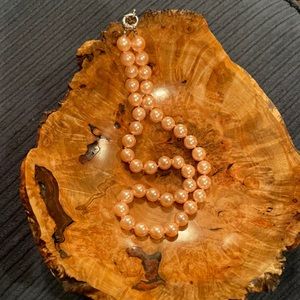 Vintage 18” large pink faux pearl necklace